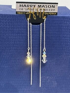 Harry Mason vintage Silver Threader crystal earrings - original purple box